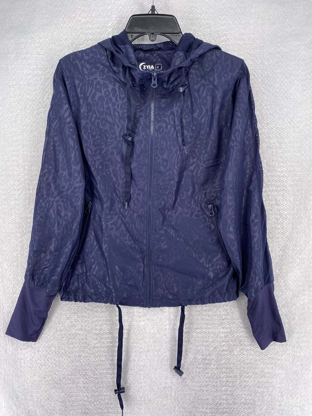 Zyia Active Women’s XS Blue Animal Print Full Zip Hooded Windbreaker Jacket